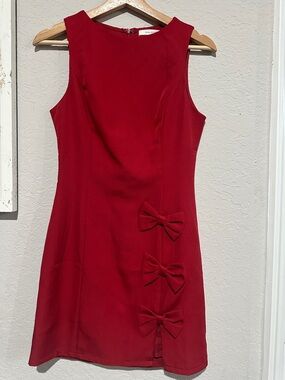 Red Bow-Embellished Sheath Skirt